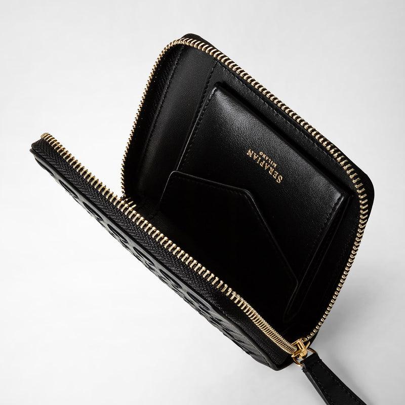 Serapian Portafoglio mini con zip in mosaico nero Acquista Ora