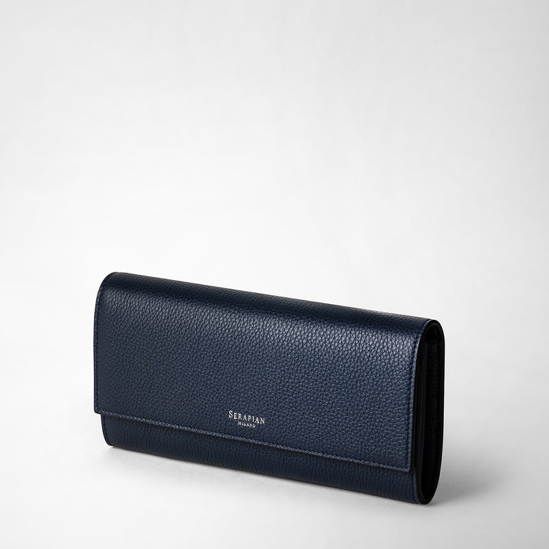 Serapian Portafoglio continental in pelle rugiada blu navy Affare Del Giorno