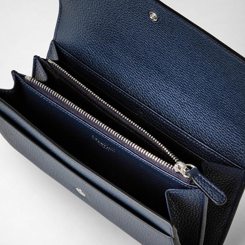 Serapian Portafoglio continental in pelle rugiada blu navy Affare Del Giorno