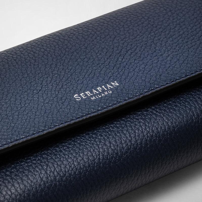 Serapian Portafoglio continental in pelle rugiada blu navy Affare Del Giorno