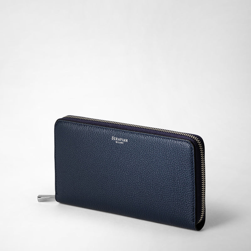 Serapian Portafoglio con zip in pelle rugiada blu navy Prezzo Ridotto