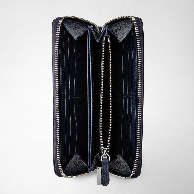 Serapian Portafoglio con zip in pelle rugiada blu navy Prezzo Ridotto