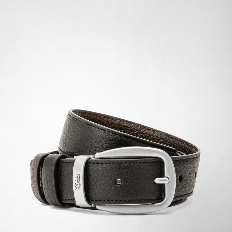 Serapian Cintura reversibile in pelle cachemire nero-espresso Sconto