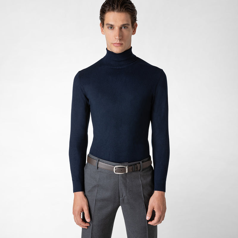 Serapian Cintura reversibile in pelle cachemire nero-espresso Sconto