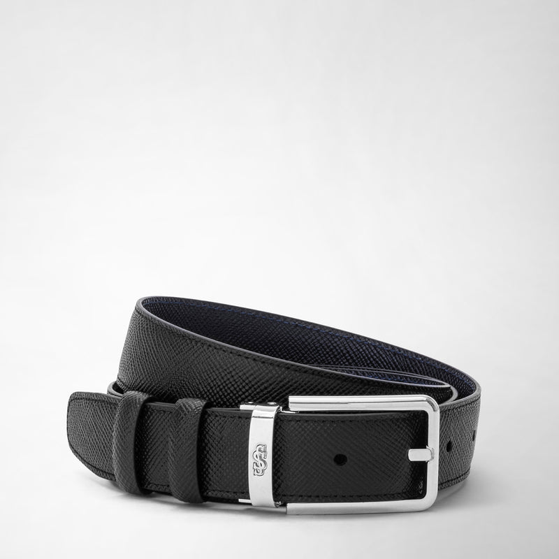 Serapian Reversible belt in evoluzione leather black navy blue Online