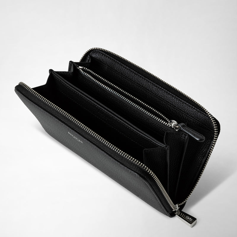 Serapian Portafoglio con zip in pelle rugiada nero Moda