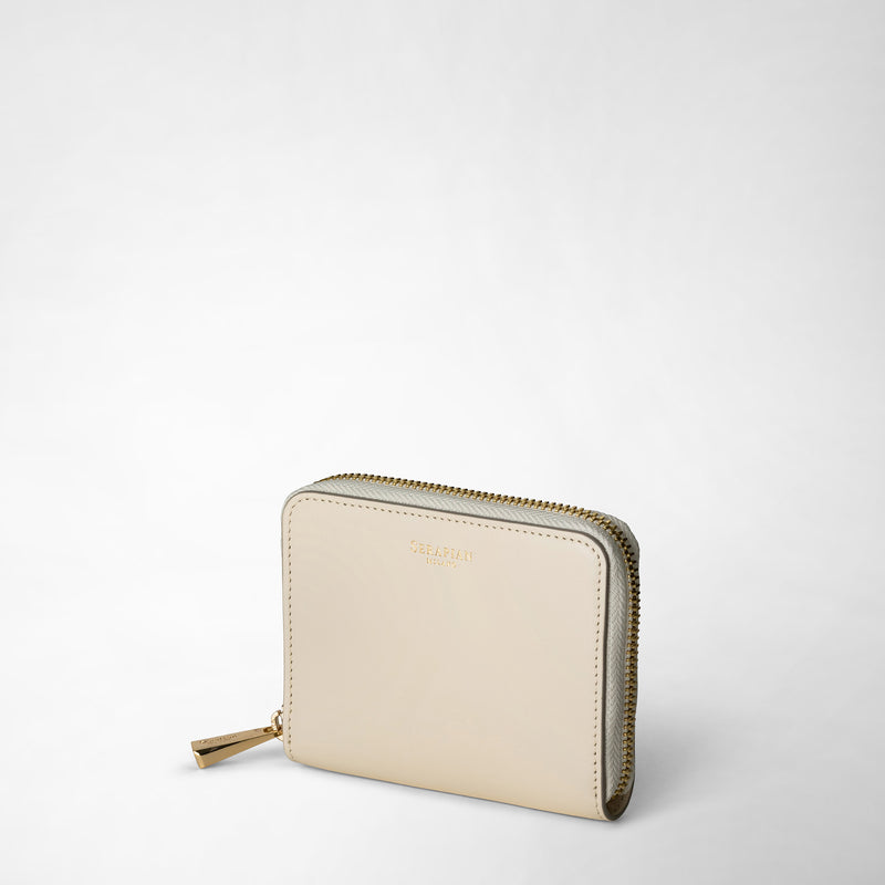 Serapian Small zip-around wallet in seta leather cream Nuovo