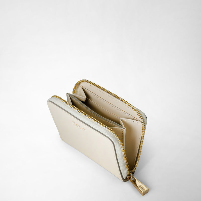 Serapian Small zip-around wallet in seta leather cream Nuovo