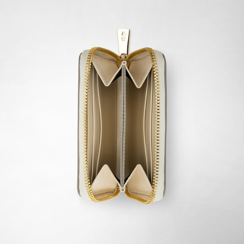 Serapian Small zip-around wallet in seta leather cream Nuovo