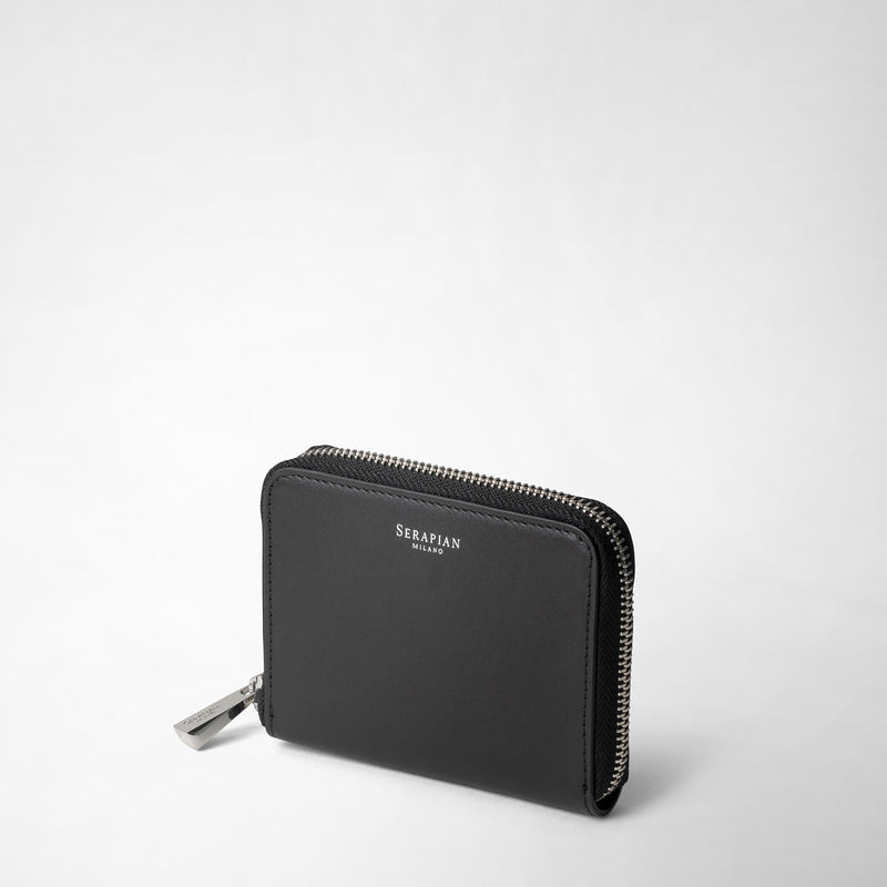 Serapian Small zip-around wallet in seta leather black Qualità