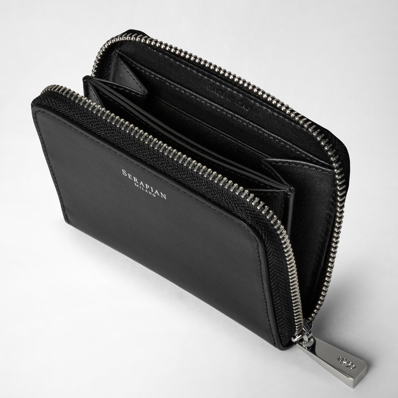 Serapian Small zip-around wallet in seta leather black Qualità