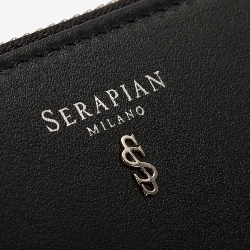 Serapian Small zip-around wallet in seta leather black Qualità