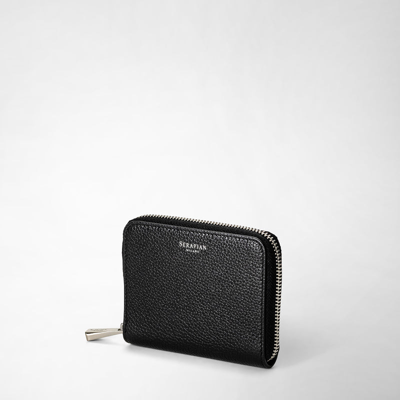 Serapian Portafoglio piccolo con zip in pelle rugiada nero Promozione