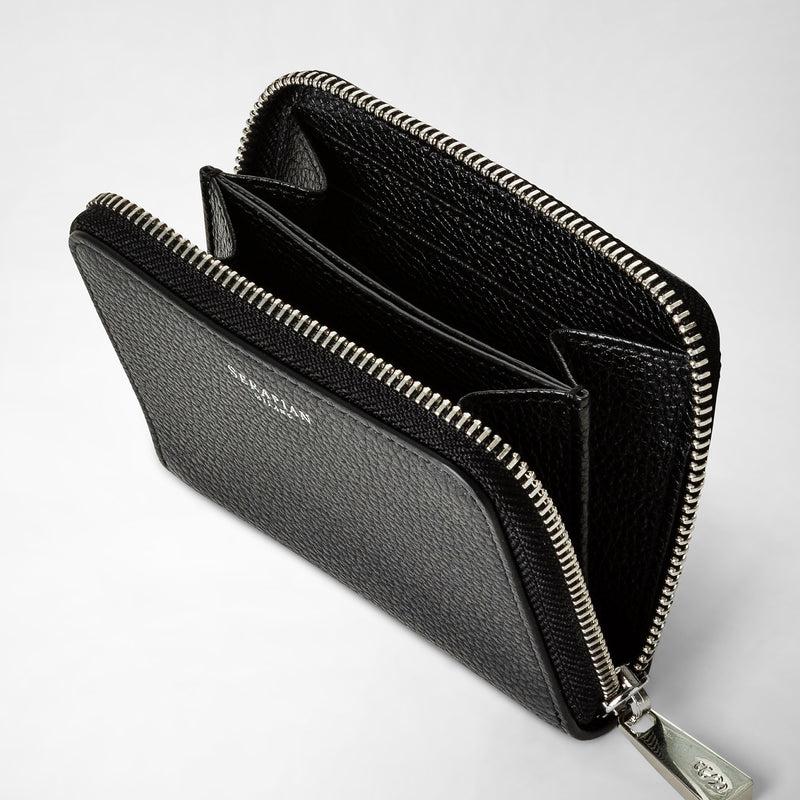 Serapian Portafoglio piccolo con zip in pelle rugiada nero Promozione