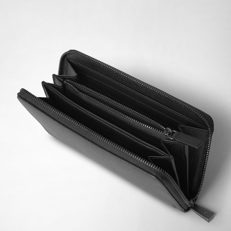 Serapian Zip-around wallet in evoluzione leather eclipse black Soddisfazione Garantita