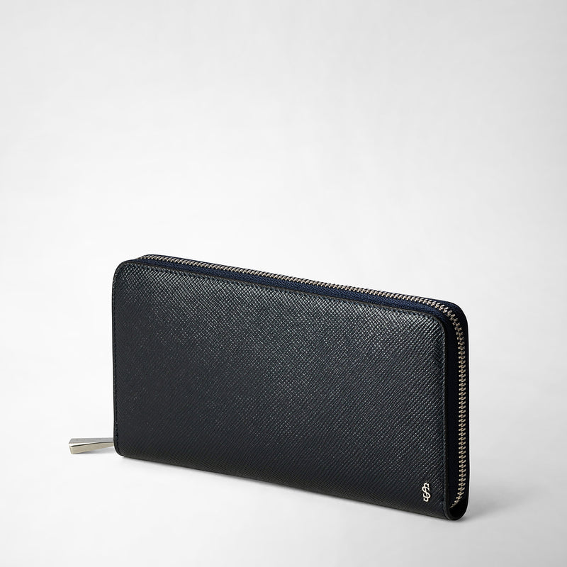 Serapian Zip-around wallet in evoluzione leather navy blue Qualità Garantita