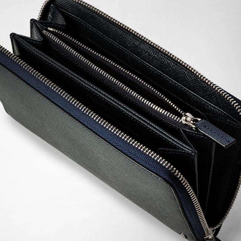 Serapian Zip-around wallet in evoluzione leather navy blue Qualità Garantita