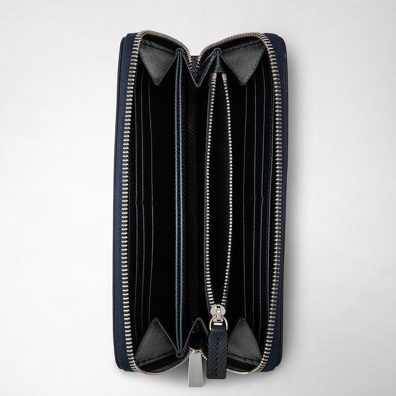 Serapian Zip-around wallet in evoluzione leather navy blue Qualità Garantita