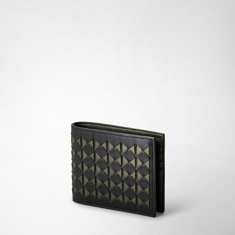 Serapian 8-card billfold in mosaico black and moss green Sconto
