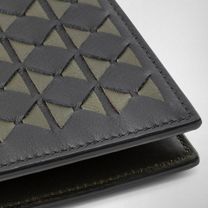 Serapian 8-card billfold in mosaico black and moss green Sconto
