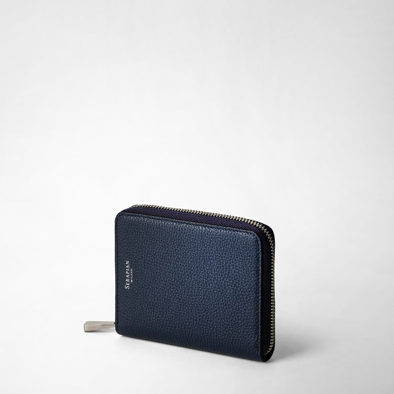 Serapian Portafoglio mini con zip in pelle rugiada blu navy Economico