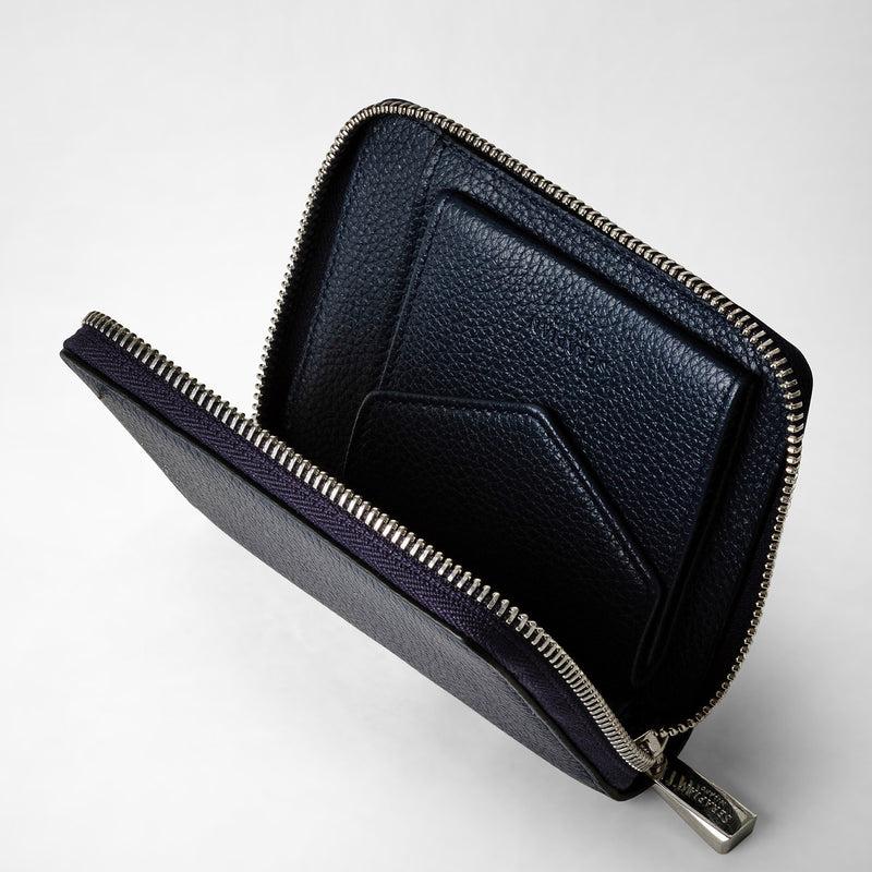 Serapian Portafoglio mini con zip in pelle rugiada blu navy Economico