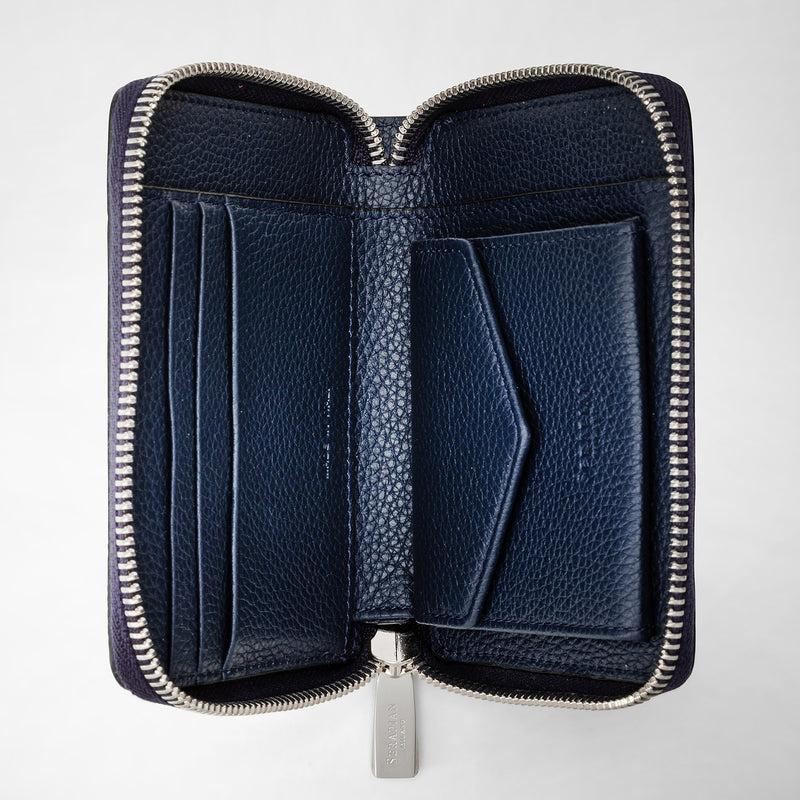 Serapian Portafoglio mini con zip in pelle rugiada blu navy Economico