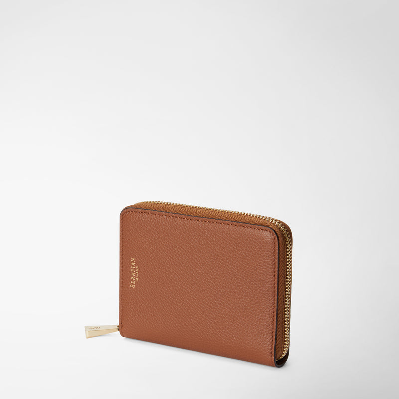Serapian Portafoglio mini con zip in pelle rugiada cuoio Online