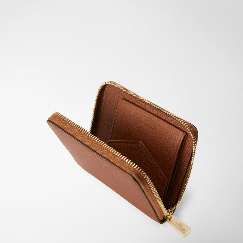 Serapian Portafoglio mini con zip in pelle rugiada cuoio Online