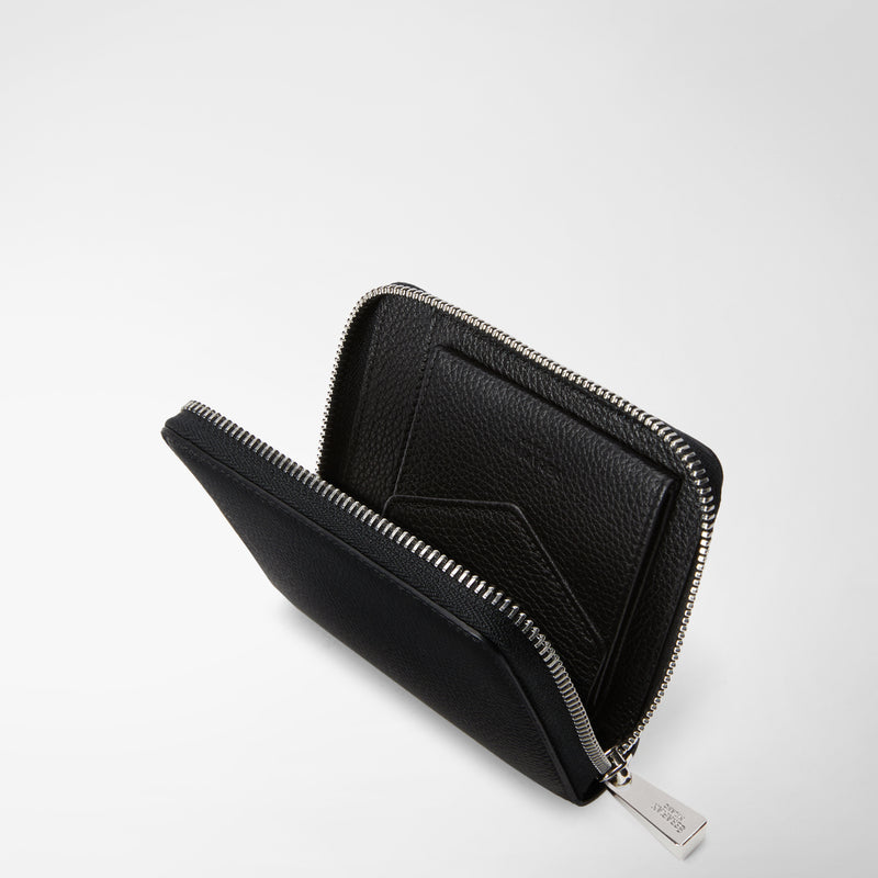 Serapian Portafoglio mini con zip in pelle rugiada nero In Vendita