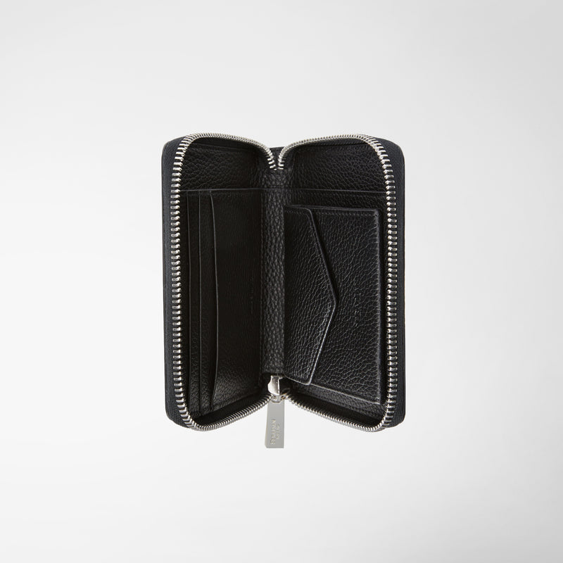 Serapian Portafoglio mini con zip in pelle rugiada nero In Vendita