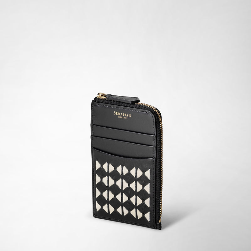 Serapian Portacarte con zip in mosaico nero-panna Negozio