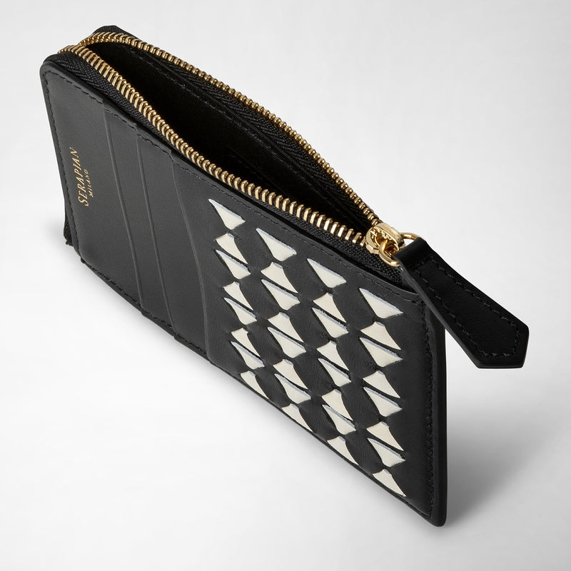 Serapian Portacarte con zip in mosaico nero-panna Negozio