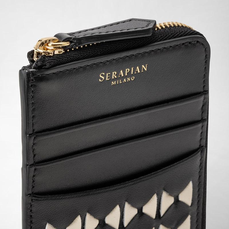 Serapian Portacarte con zip in mosaico nero-panna Negozio