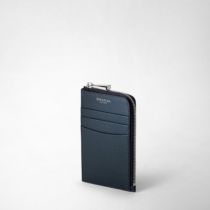 Serapian Zip card case in rugiada leather navy blue In Saldo