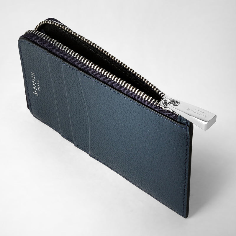 Serapian Zip card case in rugiada leather navy blue In Saldo