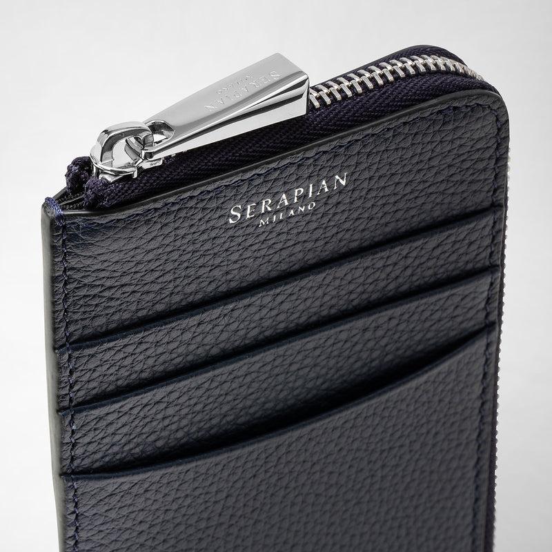 Serapian Zip card case in rugiada leather navy blue In Saldo