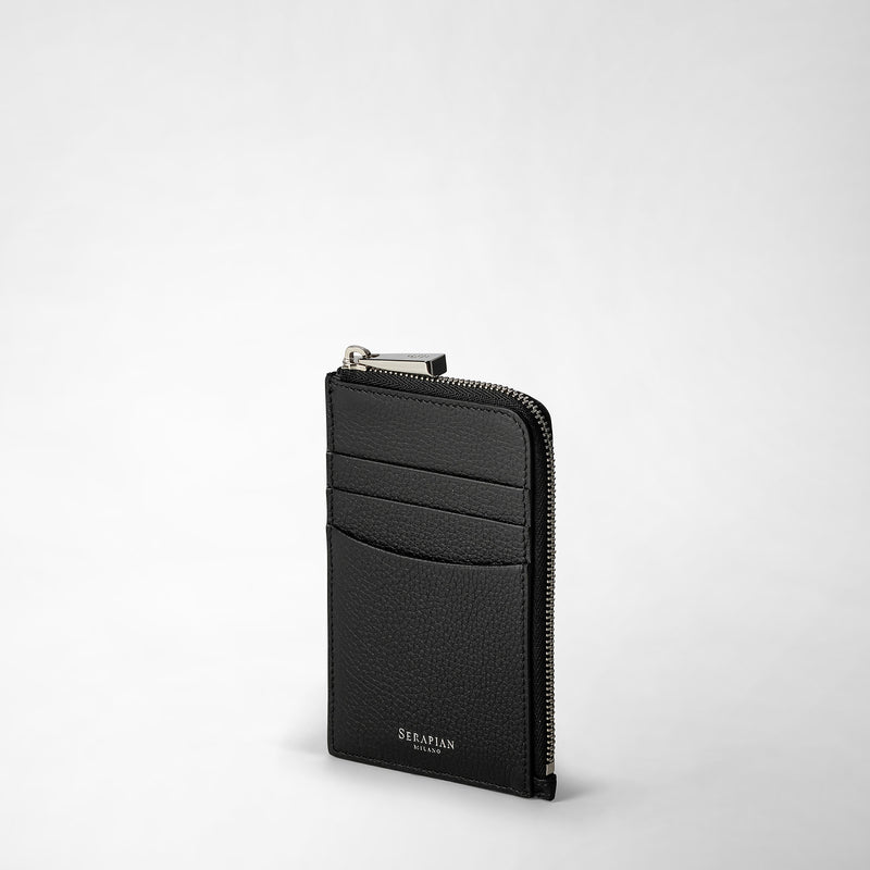 Serapian Portacarte con zip in pelle rugiada nero Moda