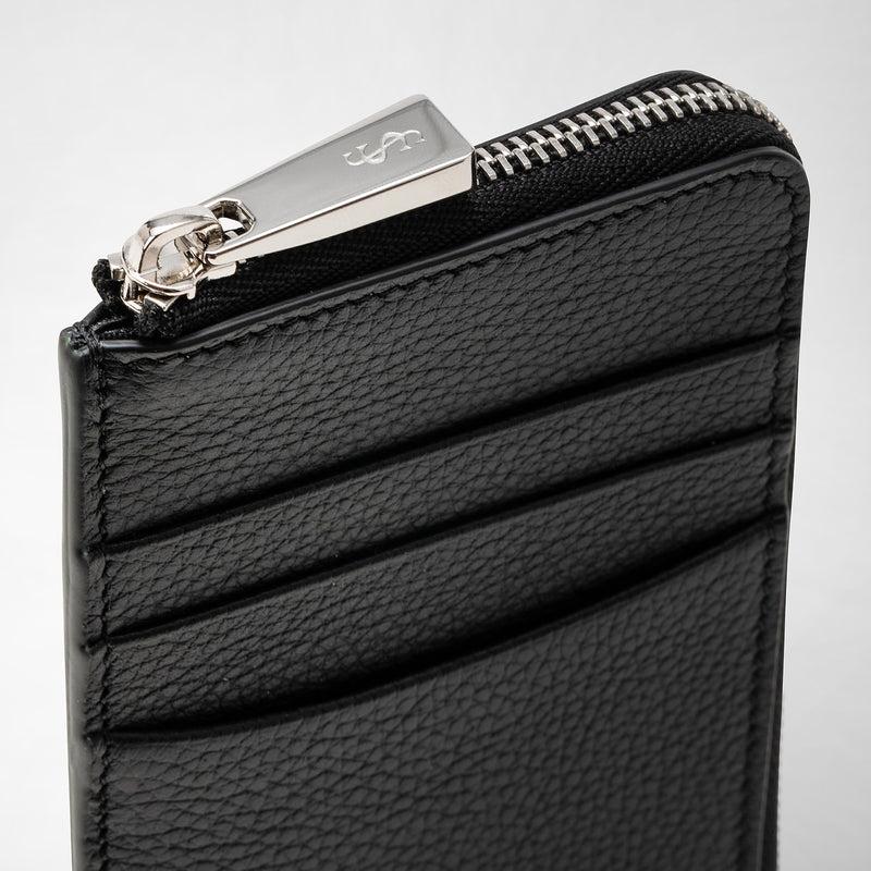 Serapian Portacarte con zip in pelle rugiada nero Moda