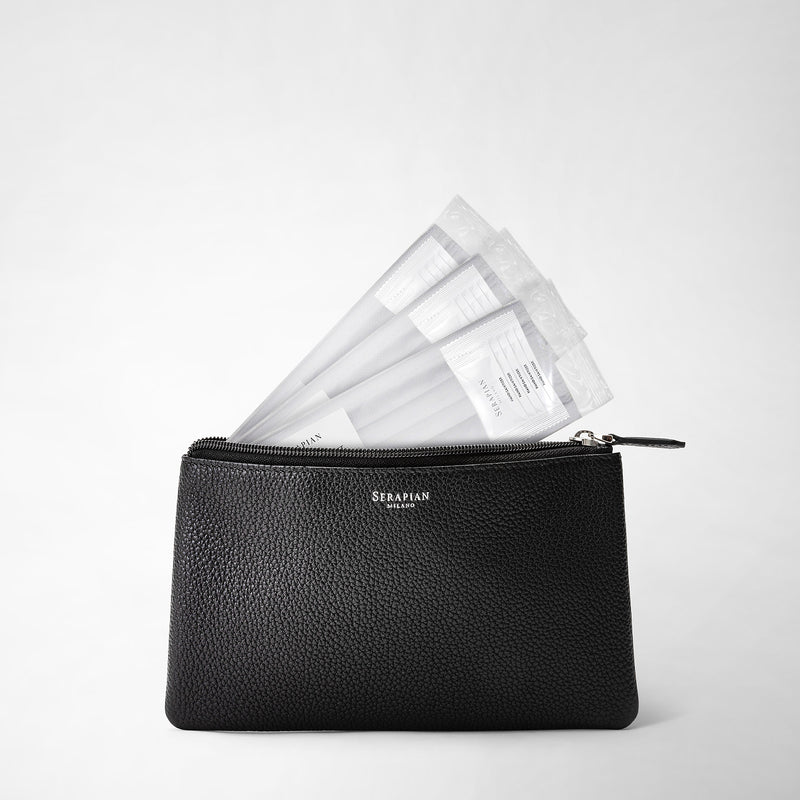 Serapian Pouch with zip in cachemire leather black 2025