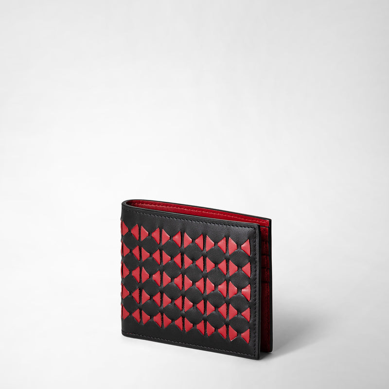 Serapian 8-card billfold in mosaico black and amaranth Promozione Limitata