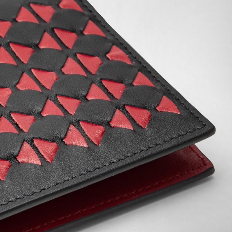 Serapian 8-card billfold in mosaico black and amaranth Promozione Limitata