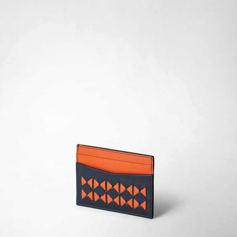 Serapian 4-card holder in mosaico navy blue orange In Linea