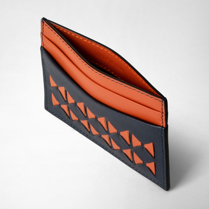 Serapian 4-card holder in mosaico navy blue orange In Linea