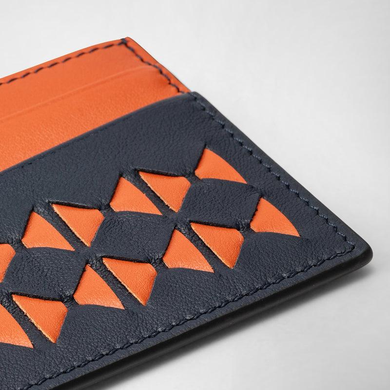Serapian 4-card holder in mosaico navy blue orange In Linea