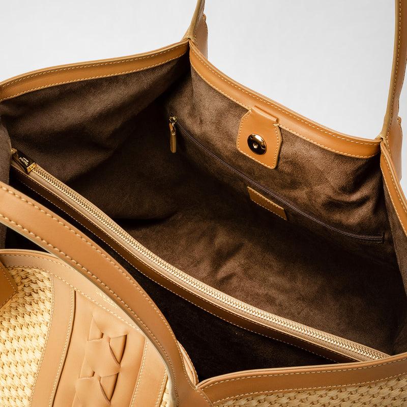 Serapian TOTE BAG SECRET IN RAFIA E PELLE SETA Sottocosto