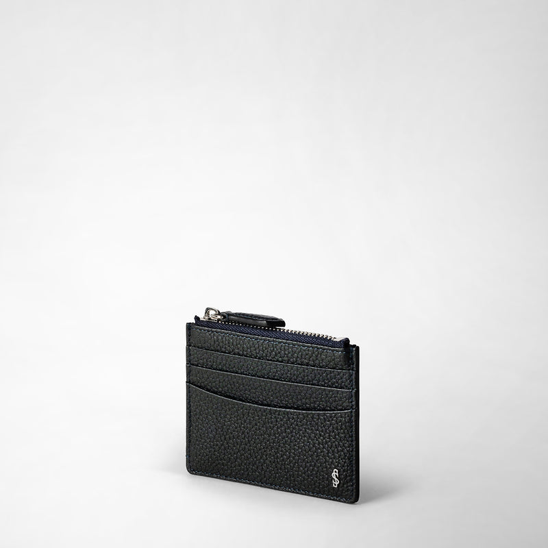 Serapian Zip card case in cachemire leather navy blue Sconto