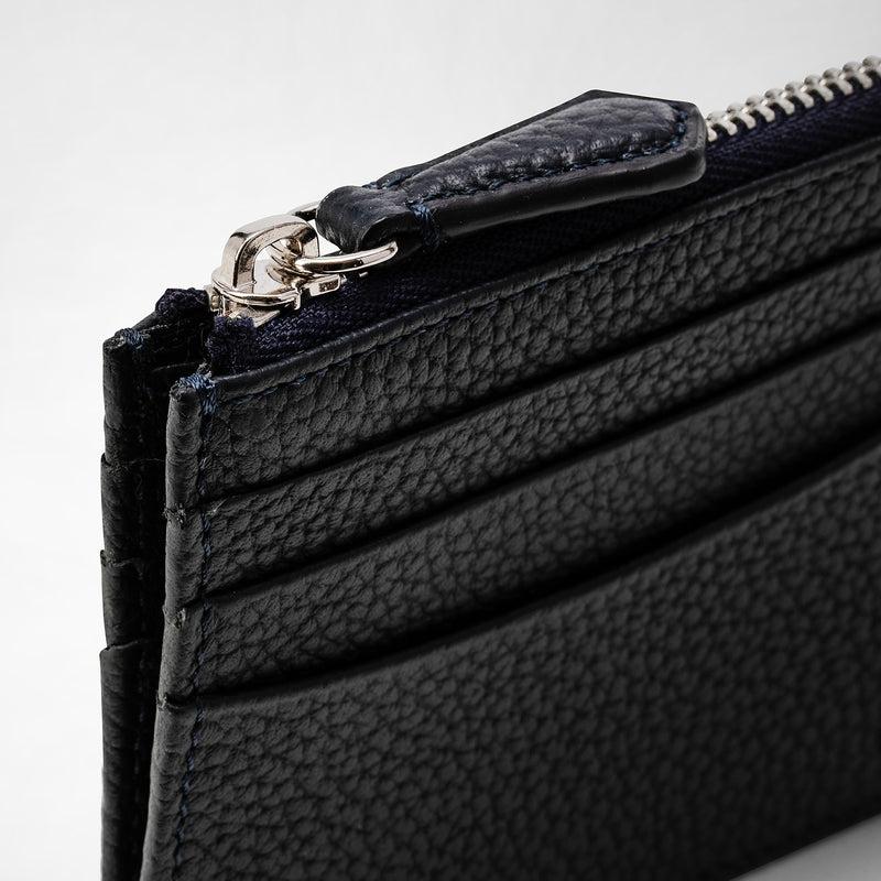 Serapian Zip card case in cachemire leather navy blue Sconto