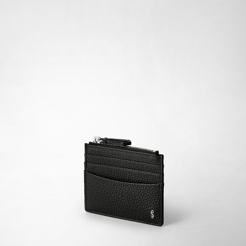 Serapian Zip card case in cachemire leather black Offerta