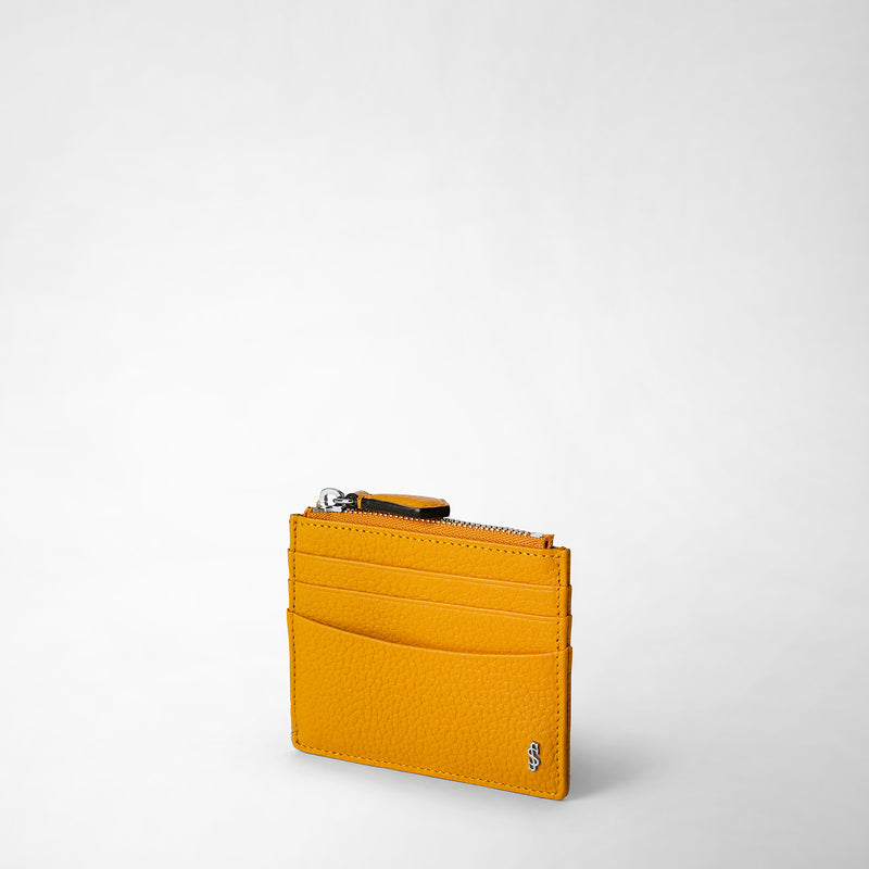 Serapian Zip card case in cachemire leather ochre Economico